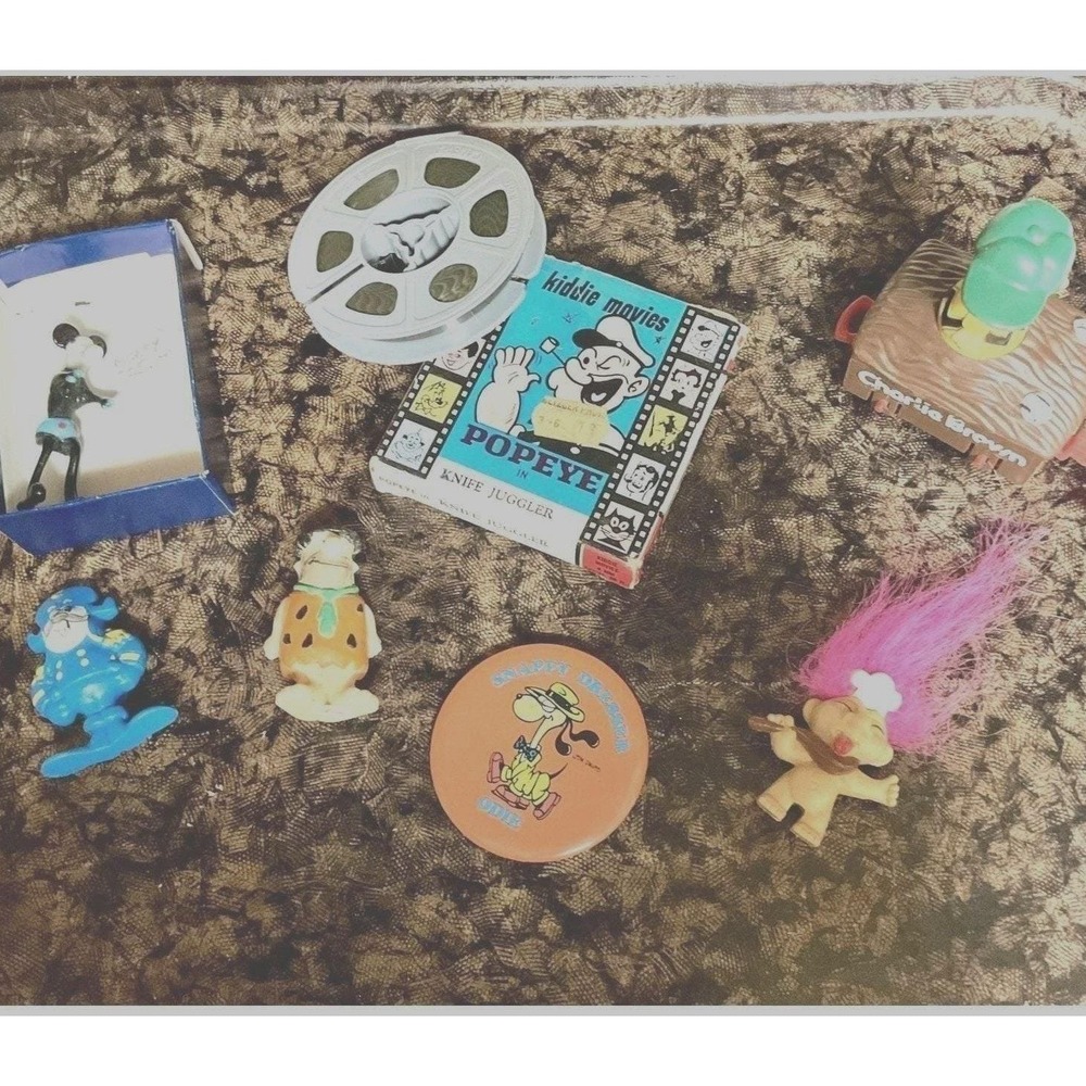 Vintage Popeye 8mm Kiddie Movie‎ Film Charlie Brown Aviva Pull Toy Lot